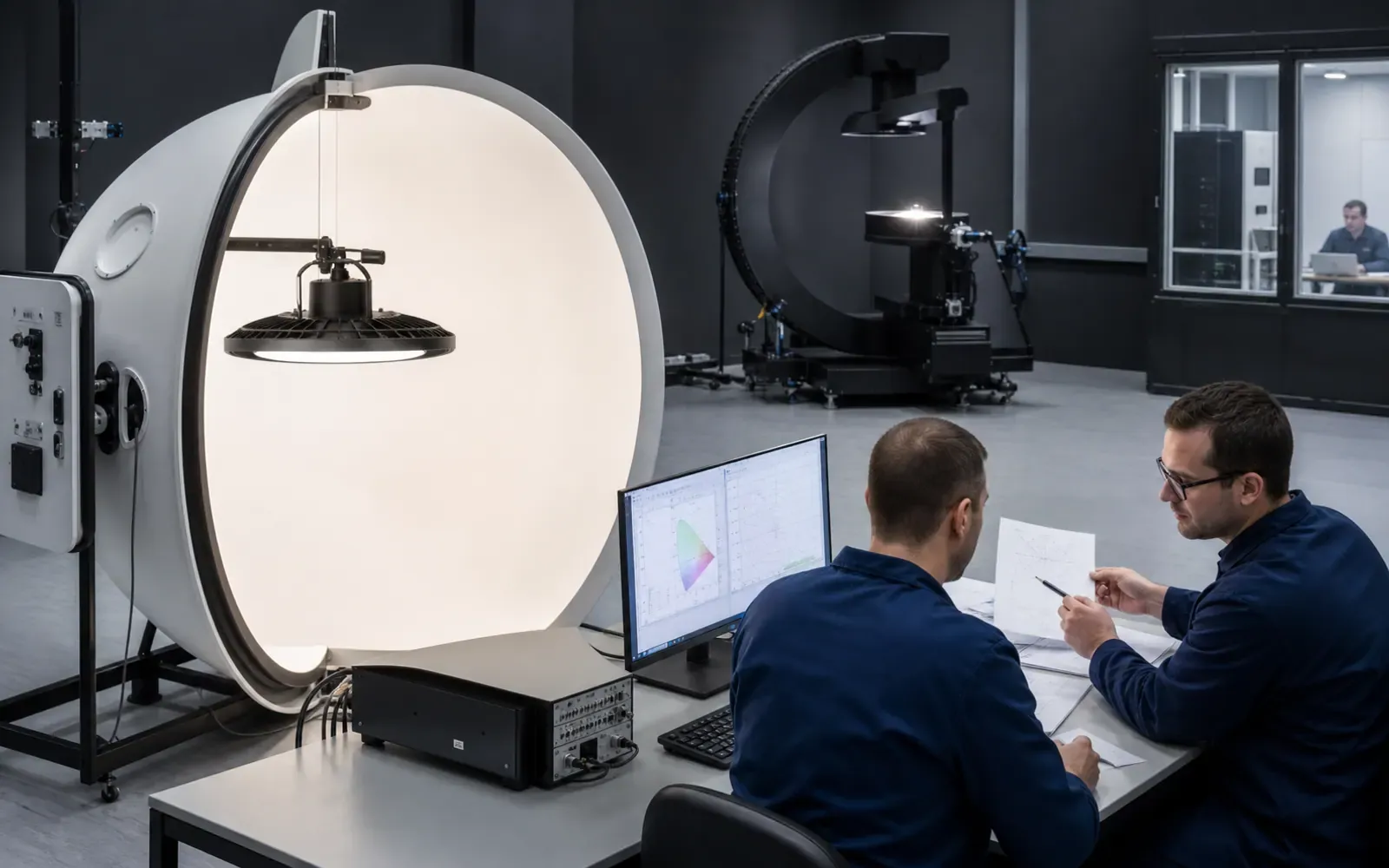 Lighting laboratory integrating sphere and LED test reports for procurement review